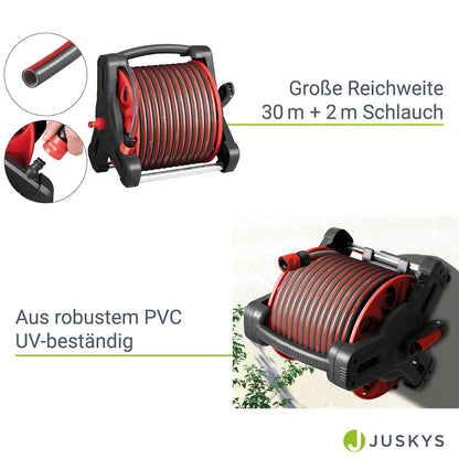 Mobile Schlauchtrommel Basic 30 m in Rot Mit Multifunktions-Handbrause