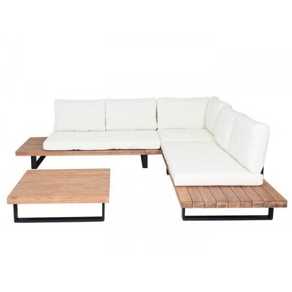 Garten-Garnitur Sitzgruppe Lounge-Set, Spun Poly Akazie Holz MVG Alu ~ hellbraun, Polster cremeweiss - Palo24