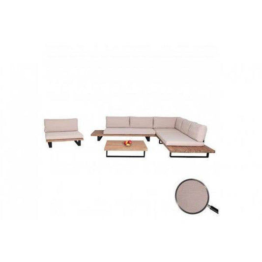 Garten-Garnitur mit Sessel Lounge-Set Sofa, Spun Poly Akazie Holz MVG Aluminium ~ hellbraun, Polster beige - Palo24