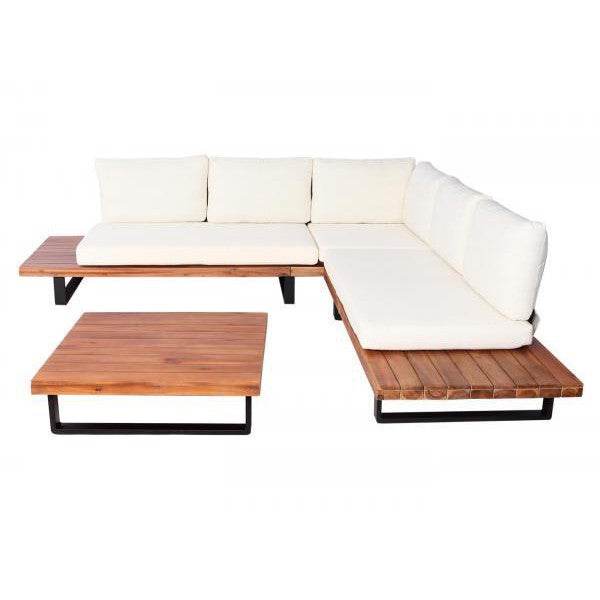 Garten-Garnitur mit Sessel Lounge-Set Sofa, Spun Poly Akazie Holz MVG Aluminium ~ braun, Polster cremeweiss - Palo24