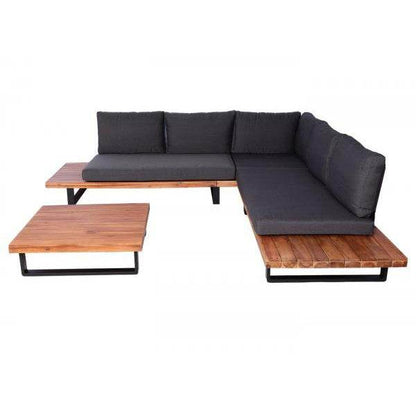 Garten-Garnitur HWC-H54, Garnitur Sitzgruppe Lounge-Set, Spun Poly Akazie Holz MVG Alu ~ braun, Polster dunkelgrau - Palo24