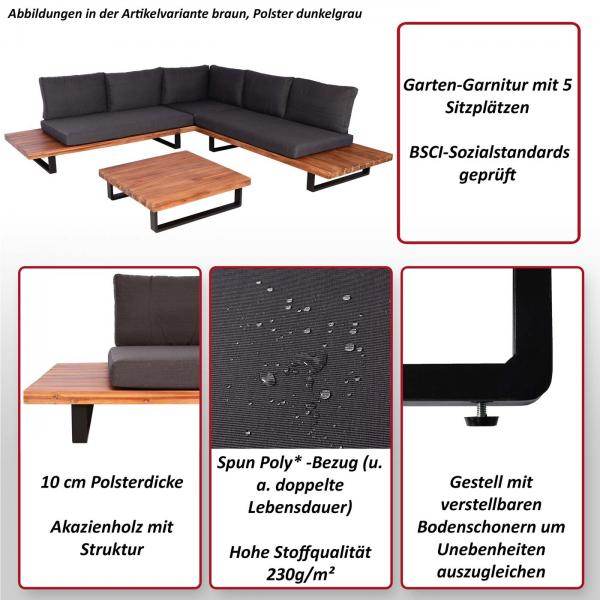 Garten-Garnitur HWC-H54, Garnitur Sitzgruppe Lounge-Set, Spun Poly Akazie Holz MVG Alu ~ braun, Polster cremeweiss - Palo24