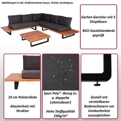 Garten-Garnitur HWC-H54, Garnitur Sitzgruppe Lounge-Set, Spun Poly Akazie Holz MVG Alu ~ braun, Polster cremeweiss - Palo24