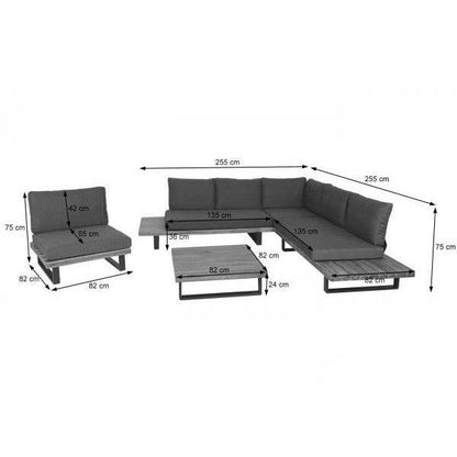 Garten-Garnitur mit Sessel Lounge-Set Sofa, Spun Poly Akazie Holz MVG Aluminium ~ grau, Polster cremeweiss - Palo24