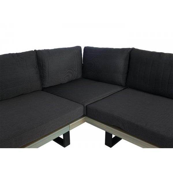 Garten-Garnitur mit Sessel Lounge-Set Sofa, Spun Poly Akazie Holz MVG Aluminium ~ grau, Polster dunkelgrau - Palo24