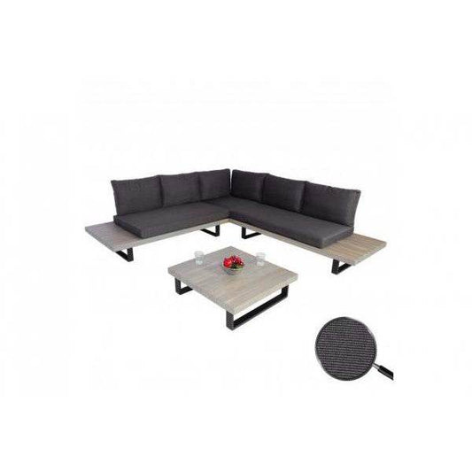 Garten-Garnitur HWC-H54, Garnitur Sitzgruppe Lounge-Set, Spun Poly Akazie Holz MVG Alu ~ grau, Polster dunkelgrau - Palo24
