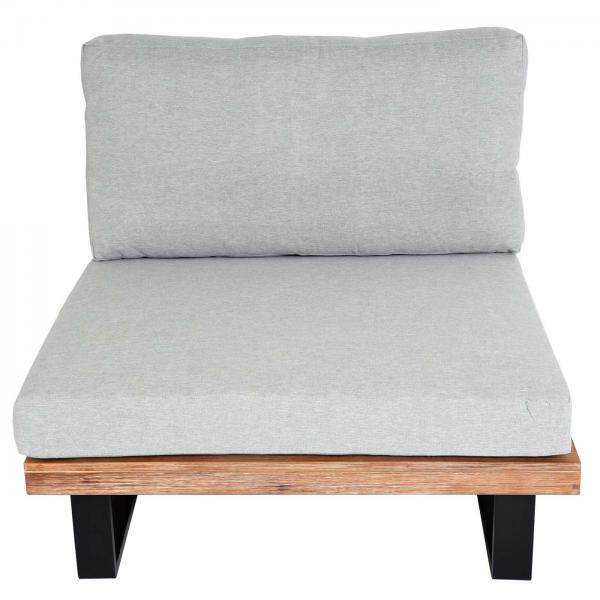 Garten-Garnitur mit Sessel HWC-H54, Lounge-Set Sofa, Spun Poly Akazie Holz MVG Aluminium ~ hellbraun, Polster hellgrau - Palo24