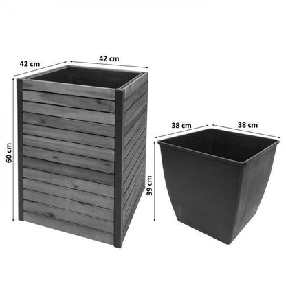 Pflanzkasten HWC-L23, Hochbeet Blumenkasten, Outdoor Akazie Holz FSC-zertifiziert Aluminium ~ 60x42x42cm braun - Palo24