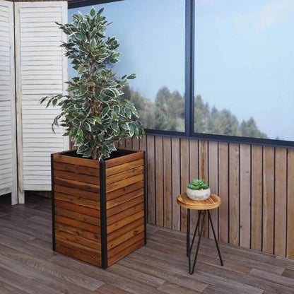 Pflanzkasten HWC-L23, Hochbeet Blumenkasten, Outdoor Akazie Holz FSC-zertifiziert Aluminium ~ 60x42x42cm braun - Palo24