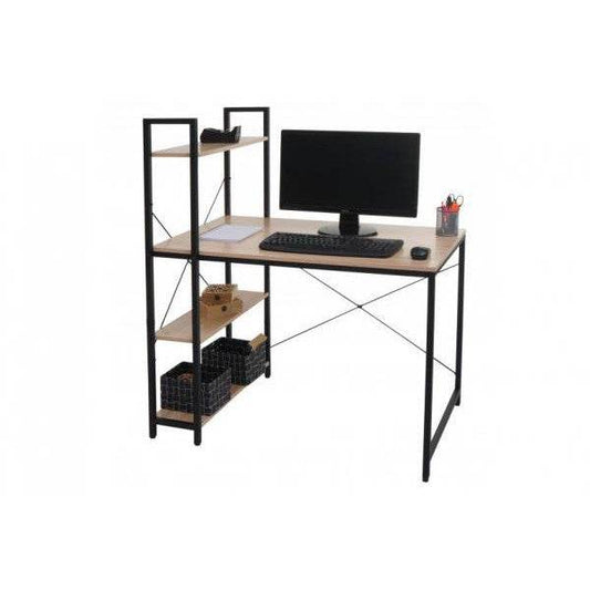 Schreibtisch mit Regal Laptoptisch Bürotisch Arbeitstisch, 100x60cm Metall Holz ~ natur - Palo24