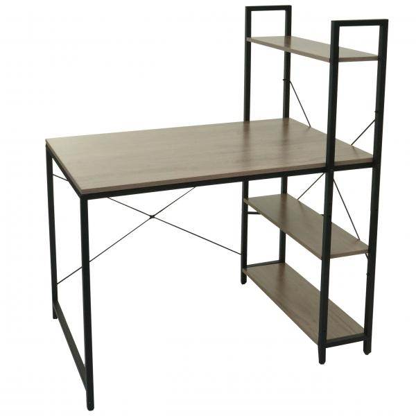 Schreibtisch mit Regal Laptoptisch Bürotisch Arbeitstisch, 100x60cm Metall MDF ~ grau-braun - Palo24