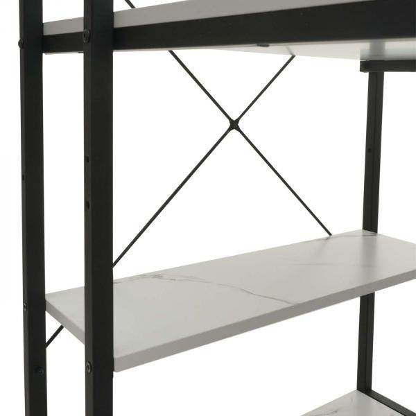 Schreibtisch mit Regal Laptoptisch Bürotisch Arbeitstisch, 100x60cm Metall MDF ~ Marmor-Optik weiss - Palo24