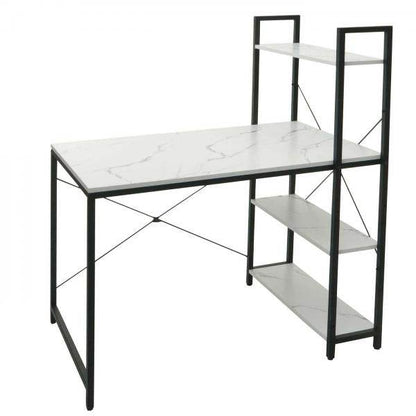 Schreibtisch mit Regal Laptoptisch Bürotisch Arbeitstisch, 100x60cm Metall MDF ~ Marmor-Optik weiss - Palo24