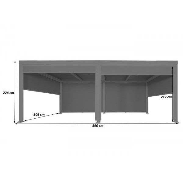 Alu Pergola HWC-L41 mit 6x Seitenwand, Lamellen-Pavillon, stabiles 8cm-Metall-Gestell 3x6m ~ anthrazit - Palo24