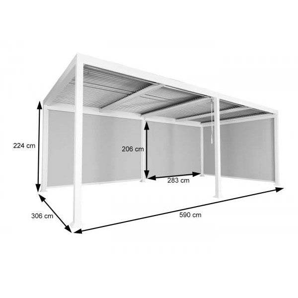 Alu Pergola HWC-L41 mit 3x Seitenwand, Lamellen-Pavillon, stabiles 8cm-Metall-Gestell 3x6m ~ anthrazit - Palo24