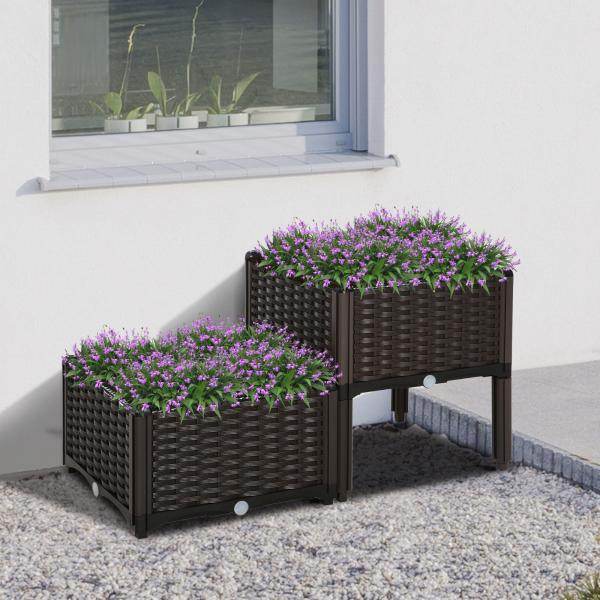 Gartenbeet Hochbeet Pflanzkasten 2-teilig Blumenkasten Abflusslöcher PP Braun - Palo24