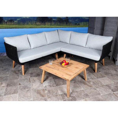 Garten-Garnitur HWC-L30, Garnitur Sitzgruppe Lounge-Set Sofa, Akazie Holz MVG-zertifiziert ~ Polster hellgrau - Palo24
