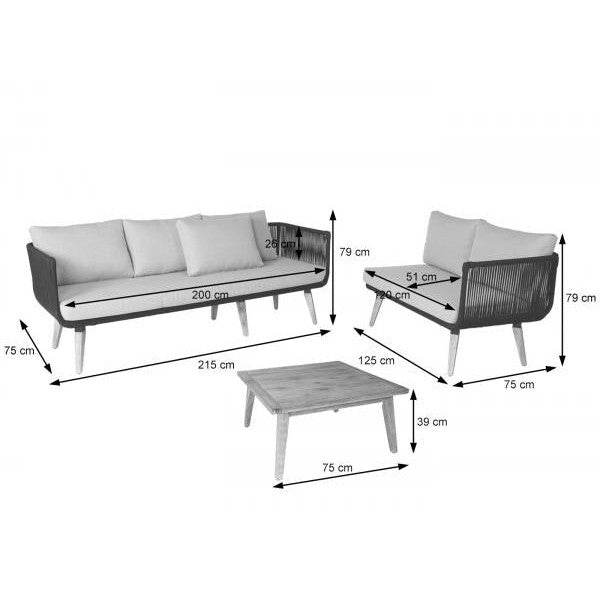 Garten-Garnitur HWC-L30, Garnitur Sitzgruppe Lounge-Set Sofa, Akazie Holz MVG-zertifiziert ~ Polster dunkelgrau - Palo24