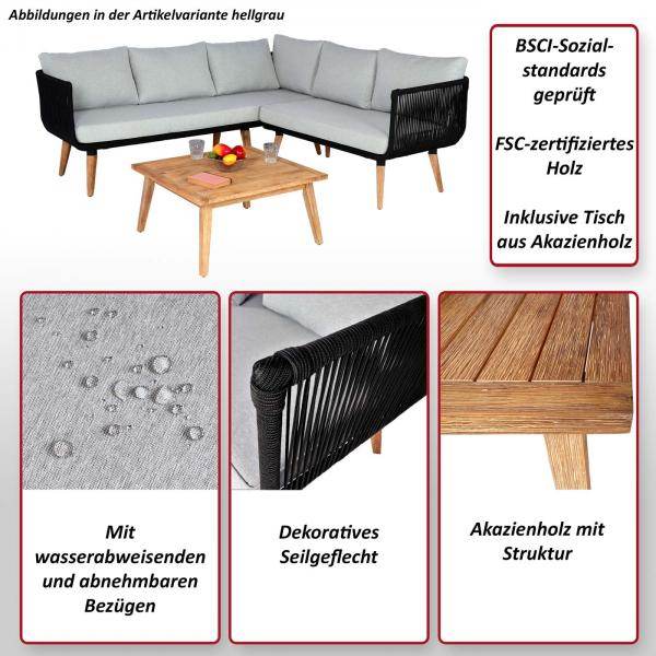 Garten-Garnitur HWC-L30, Garnitur Sitzgruppe Lounge-Set Sofa, Akazie Holz MVG-zertifiziert ~ Polster dunkelgrau - Palo24