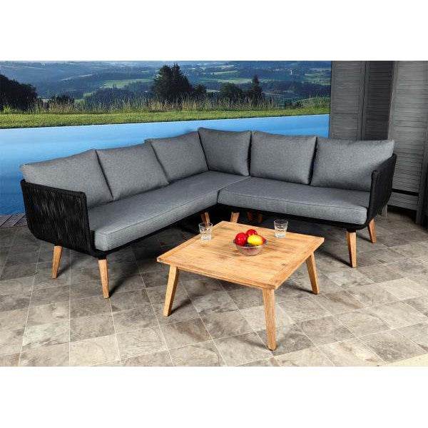 Garten-Garnitur HWC-L30, Garnitur Sitzgruppe Lounge-Set Sofa, Akazie Holz MVG-zertifiziert ~ Polster dunkelgrau - Palo24
