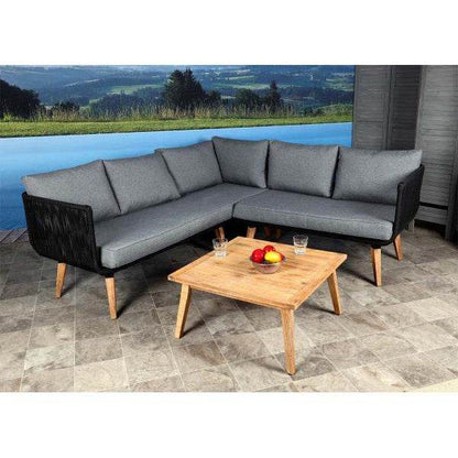 Garten-Garnitur HWC-L30, Garnitur Sitzgruppe Lounge-Set Sofa, Akazie Holz MVG-zertifiziert ~ Polster dunkelgrau - Palo24