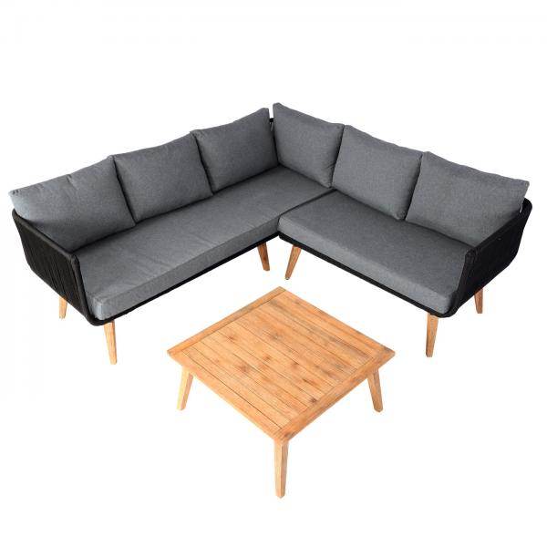 Garten-Garnitur HWC-L30, Garnitur Sitzgruppe Lounge-Set Sofa, Akazie Holz MVG-zertifiziert ~ Polster dunkelgrau - Palo24