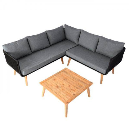 Garten-Garnitur HWC-L30, Garnitur Sitzgruppe Lounge-Set Sofa, Akazie Holz MVG-zertifiziert ~ Polster dunkelgrau - Palo24