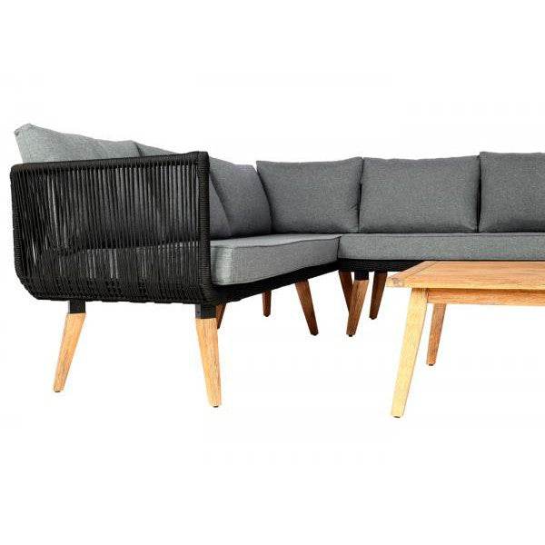 Garten-Garnitur HWC-L30, Garnitur Sitzgruppe Lounge-Set Sofa, Akazie Holz MVG-zertifiziert ~ Polster dunkelgrau - Palo24