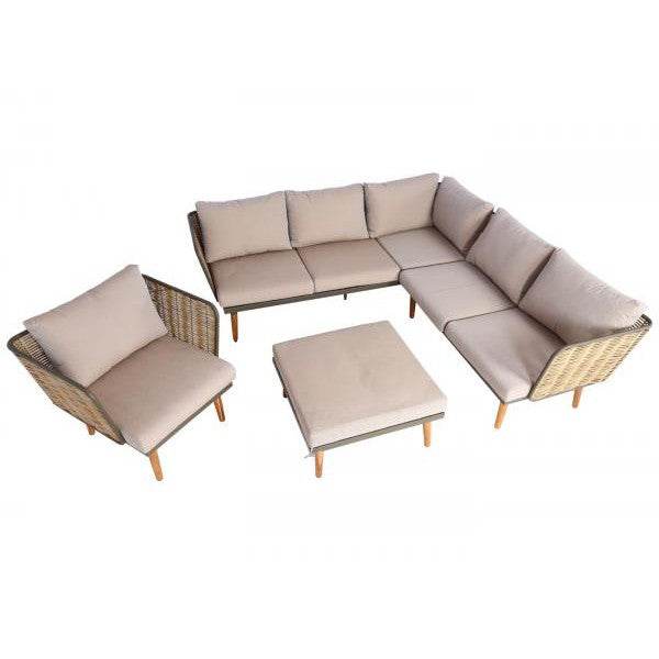 Gartengarnitur HWC-L31, Garnitur Lounge-Set Sofa Outdoor, Spun Poly Metall Poly-Rattan MVG-zertifiziert ~ beige-braun - Palo24
