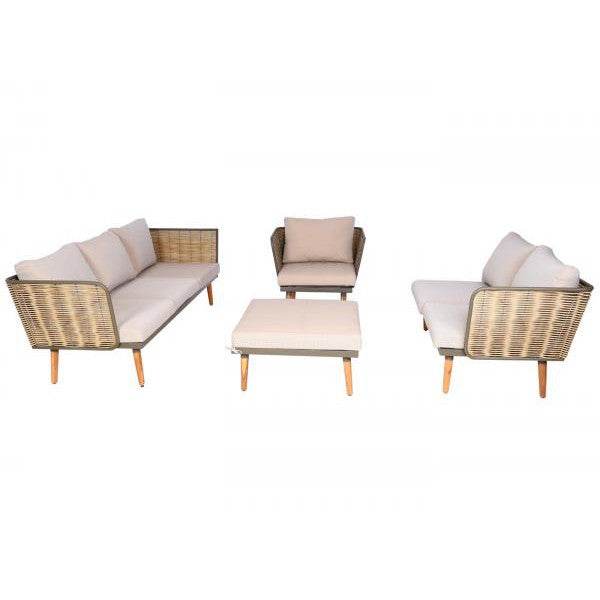 Gartengarnitur HWC-L31, Garnitur Lounge-Set Sofa Outdoor, Spun Poly Metall Poly-Rattan MVG-zertifiziert ~ beige-braun - Palo24