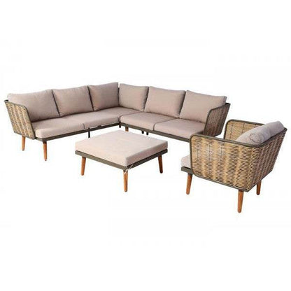 Gartengarnitur HWC-L31, Garnitur Lounge-Set Sofa Outdoor, Spun Poly Metall Poly-Rattan MVG-zertifiziert ~ beige-braun - Palo24