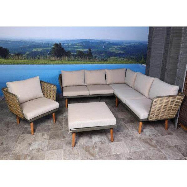 Gartengarnitur HWC-L31, Garnitur Lounge-Set Sofa Outdoor, Spun Poly Metall Poly-Rattan MVG-zertifiziert ~ beige-braun - Palo24