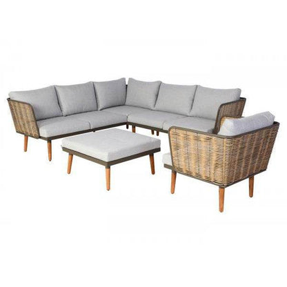 Gartengarnitur HWC-L31, Garnitur Lounge-Set Sofa Outdoor, Spun Poly Metall Poly-Rattan MVG-zertifiziert ~ hellgrau - Palo24