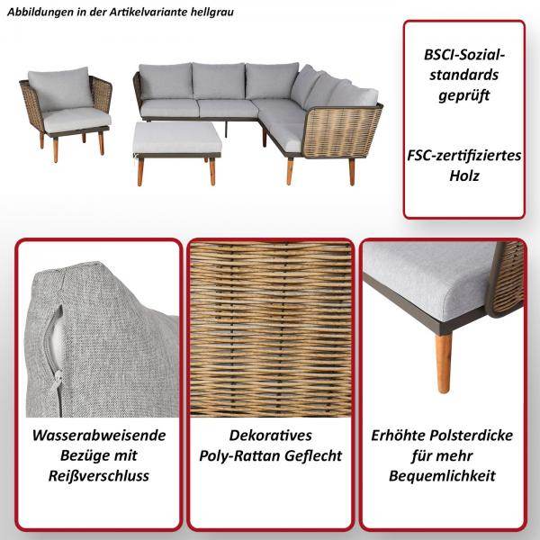 Gartengarnitur HWC-L31, Garnitur Lounge-Set Sofa Outdoor, Spun Poly Metall Poly-Rattan MVG-zertifiziert ~ beige-braun - Palo24