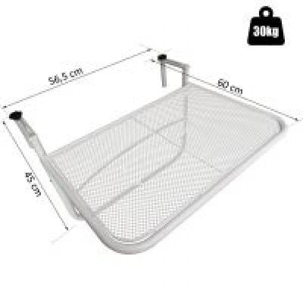 Balkonhängetisch Hängetisch höhenverstellbar viereckig Terrasse Metall Weiss L60 x B56,5 x H45 cm - Palo24