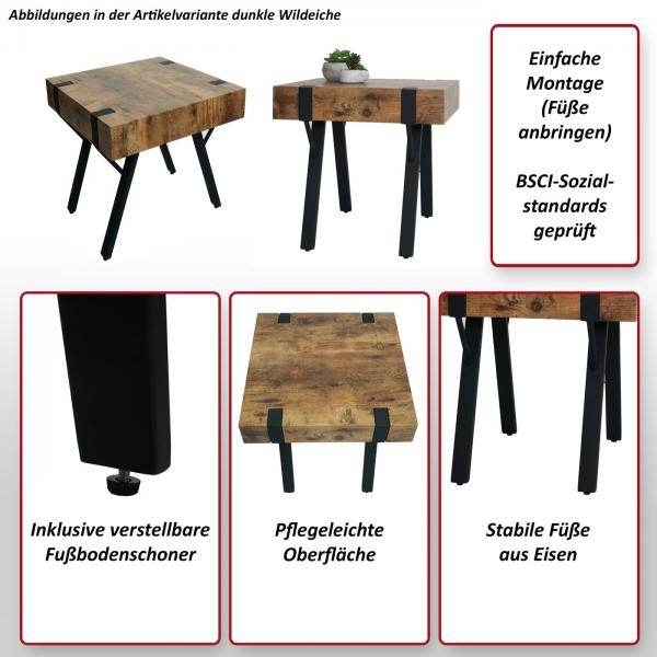 Beistelltisch Kaffeetisch Nachttisch Loungetisch Couchtisch, Metall MDF 50x50x50cm ~ dunkle Wildeiche - Palo24