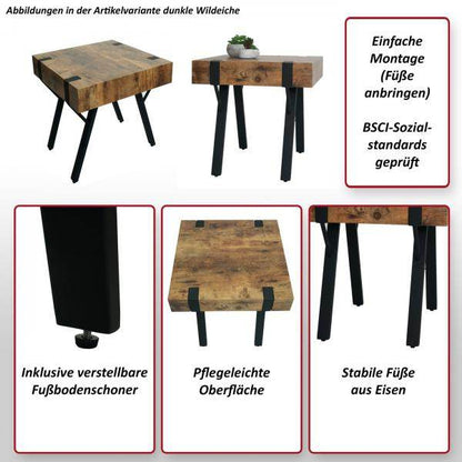 Beistelltisch Kaffeetisch Nachttisch Loungetisch Couchtisch, Metall MDF 50x50x50cm ~ dunkle Wildeiche - Palo24