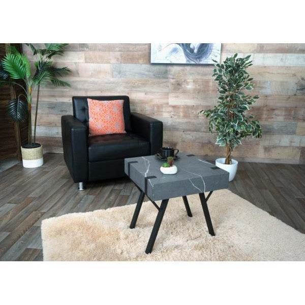Beistelltisch Kaffeetisch Nachttisch Loungetisch Couchtisch, Eisen MDF 50x55x50cm ~ Marmor-Optik grau - Palo24