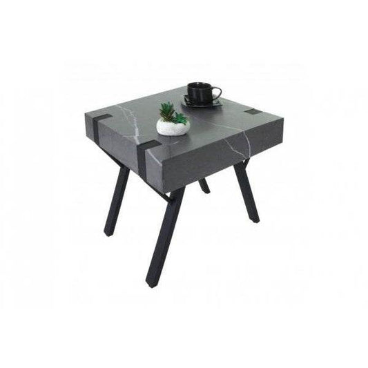 Beistelltisch Kaffeetisch Nachttisch Loungetisch Couchtisch, Eisen MDF 50x55x50cm ~ Marmor-Optik grau - Palo24