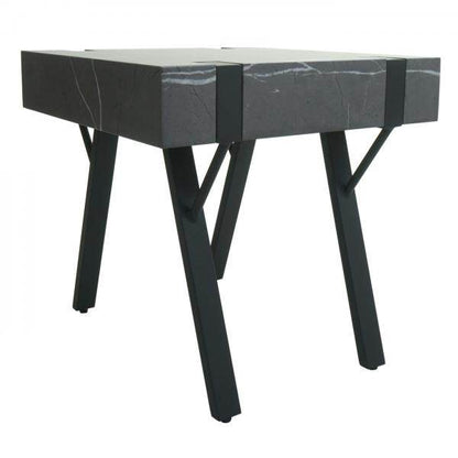 Beistelltisch Kaffeetisch Nachttisch Loungetisch Couchtisch, Eisen MDF 50x55x50cm ~ Marmor-Optik grau - Palo24