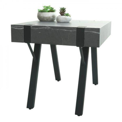 Beistelltisch Kaffeetisch Nachttisch Loungetisch Couchtisch, Eisen MDF 50x55x50cm ~ Marmor-Optik grau - Palo24