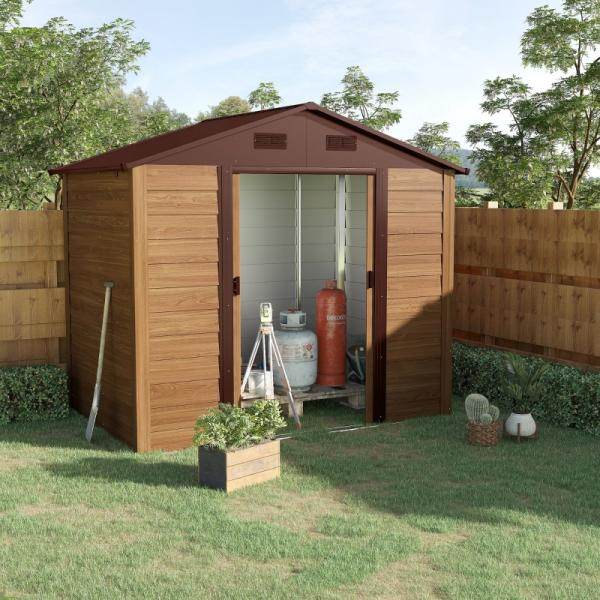 Geräteschuppen Geräteschrank Gerätehaus Gartenhaus Holzmaserungsimitat+Kaffee L152 x B235,7 x H208,7 cm - Palo24