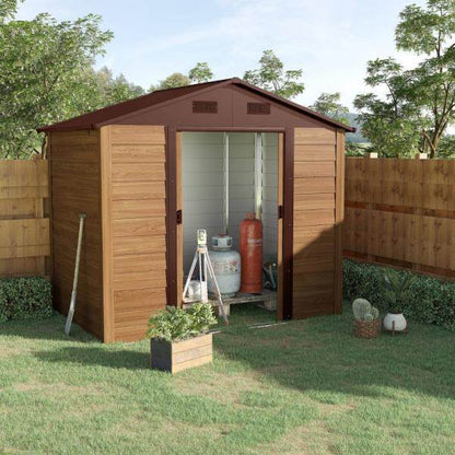 Geräteschuppen Geräteschrank Gerätehaus Gartenhaus Holzmaserungsimitat+Kaffee L152 x B235,7 x H208,7 cm - Palo24