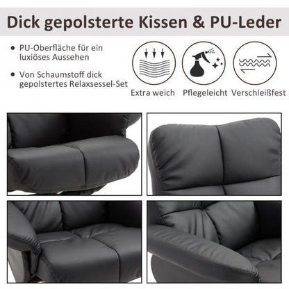 Relaxsessel mit Liegefunktion 360° drehbarer Sessel PU Holzgestell Schwarz - Palo24