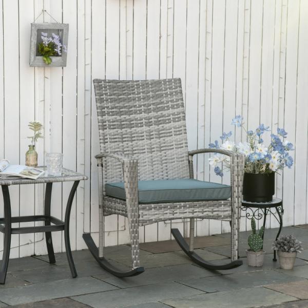 Schaukelstuhl Schwingsessel Gartenstuhl mit Kissen, Polyrattan+Metall - Palo24