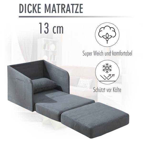 Schlafsofa Sofabett Waschbarer Bezug 2 Seitentaschen Kissen Metall Grau - Palo24