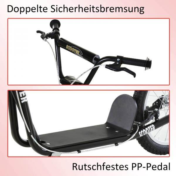 Kinderroller Tretroller Cityroller Kickscooter Kickboard mit Luftreifen und Handbremse 16 Zoll Schwarz - Palo24