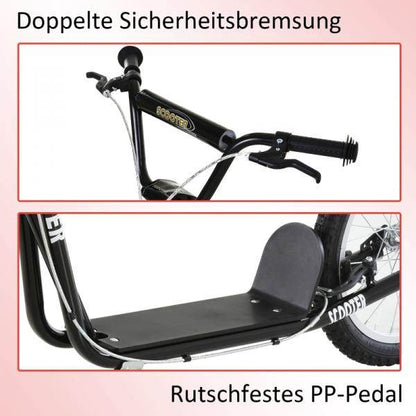 Kinderroller Tretroller Cityroller Kickscooter Kickboard mit Luftreifen und Handbremse 16 Zoll Schwarz - Palo24