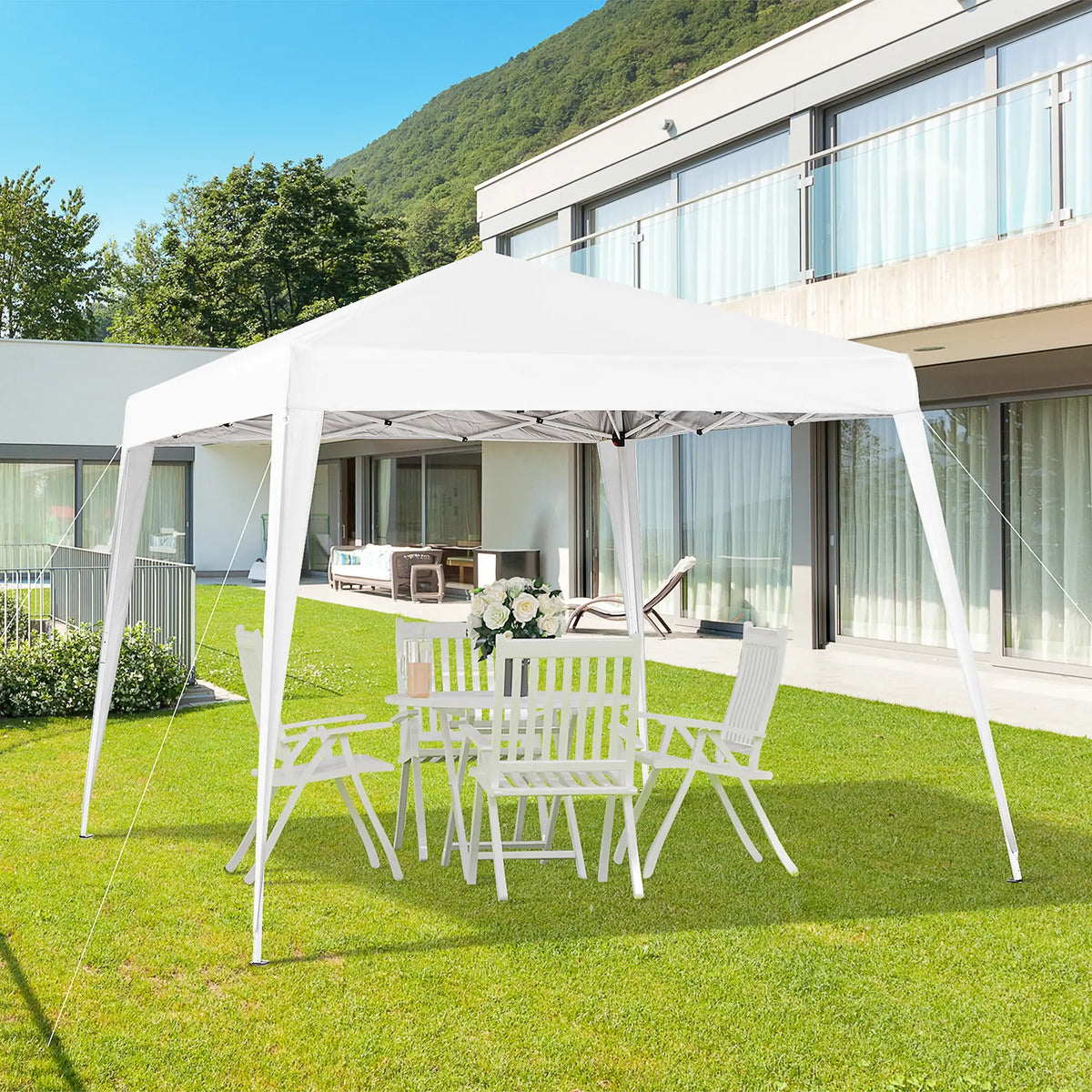 Outsunny® Padiglione pieghevole 3x3m Padiglione Tenda pieghevole Tenda per feste Tenda da giardino Popup Bianco