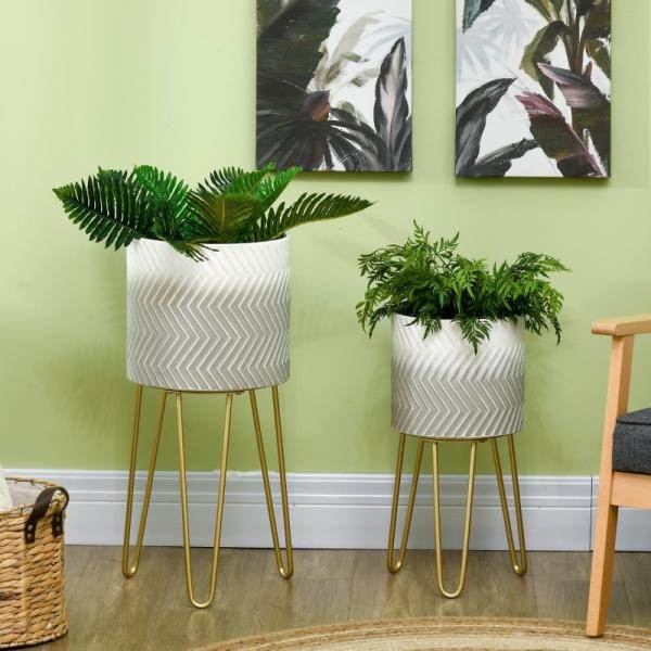 Set aus 2 Blumenständern, dekoratives Design, Metallrahmen, 30 x 30 x 67 cm - Palo24